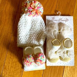 Brand New Baby Girl Hat Bow and Bootie Lot